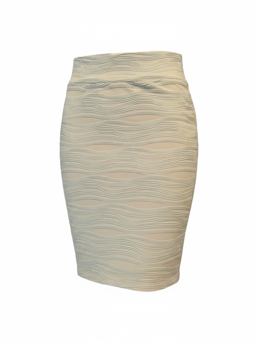 Double Take Cream Ribbed Pencil Skirt Medium Bodycon Midi Neutal - Picture 3 of 8